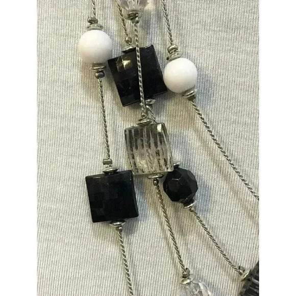 Multistrand Black White Clear Beaded Faceted Bead Necklace with Extender - Picture 3 of 16